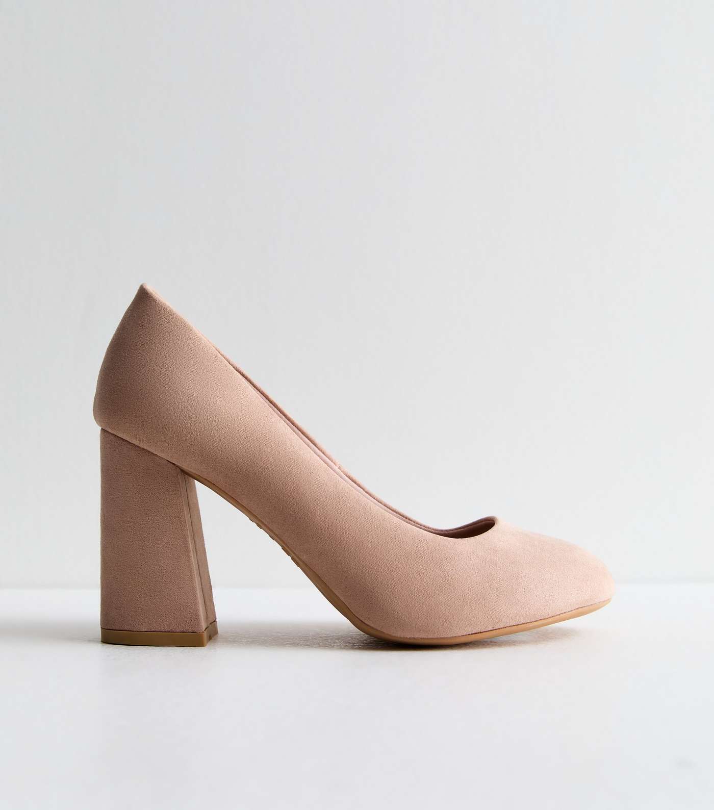 Extra Wide Fit Pale Pink Suedette Block Heel Court Shoes Image 3