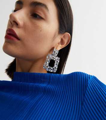 Crystal Leaf Square Doorknocker Earrings