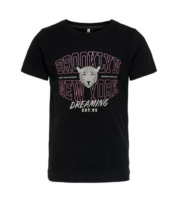 KIDS ONLY Black Leopard Print Brooklyn New York Logo T-Shirt New Look