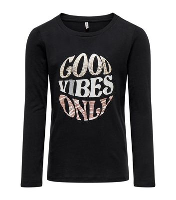 KIDS ONLY Black Long Sleeve Good Vibes Only Logo T-Shirt New Look