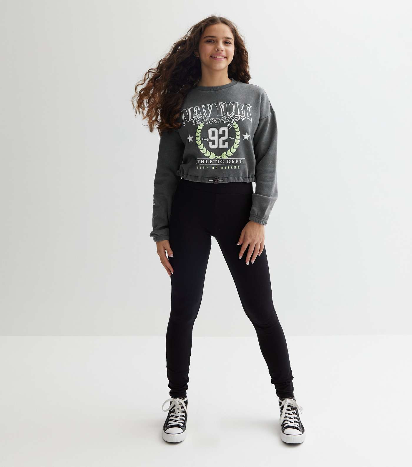 Girls Grey Acid Wash New York Logo Toggle Hem Sweatshirt Image 3