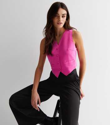 NEON & NYLON Bright Pink Slim Fit Button Waistcoat