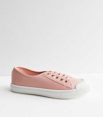 Pink Leather-Look Lace Front Trainers