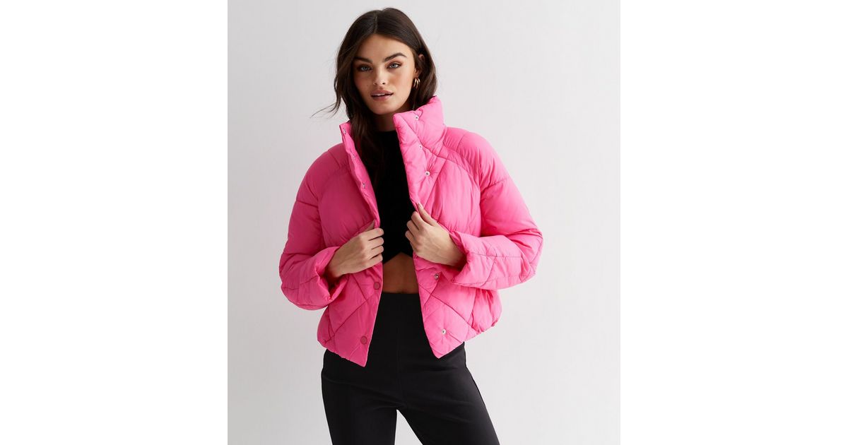 ONLY Pink Quilted High Neck Puffer Jacket New Look