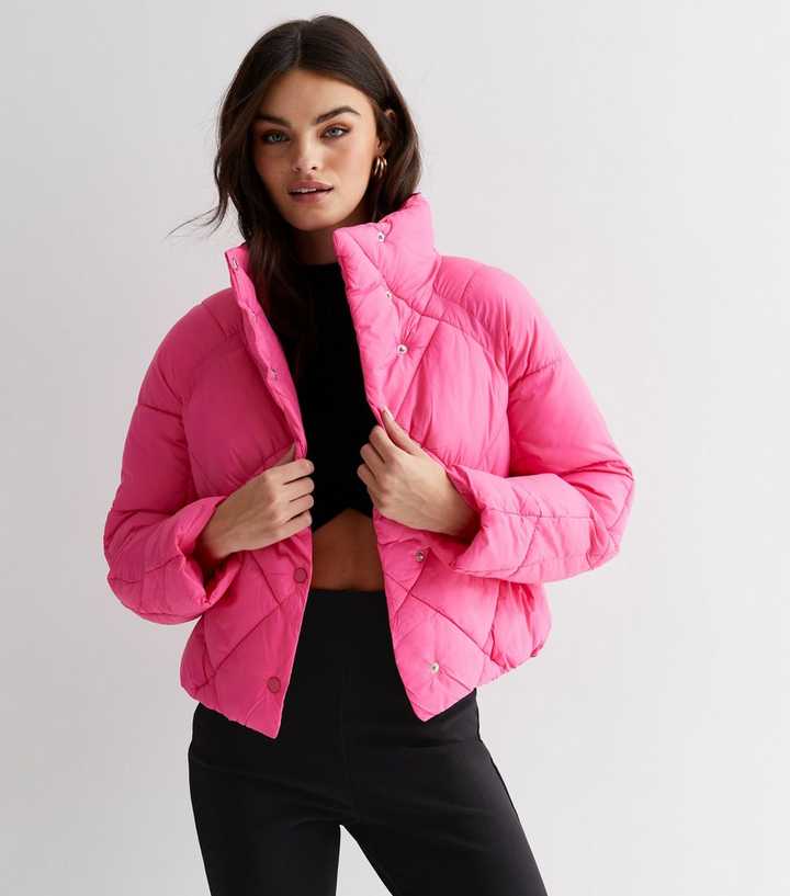 Let alien ved siden af ONLY Pink Quilted High Neck Puffer Jacket | New Look