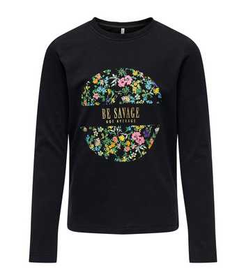 KIDS ONLY Black Jersey Crew Neck Floral Circle Boxy Top