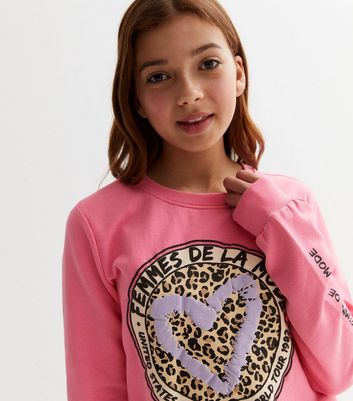 KIDS ONLY Pink Leopard Print Heart Logo Sweatshirt