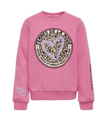 KIDS ONLY Pink Leopard Print Heart Logo Sweatshirt New Look