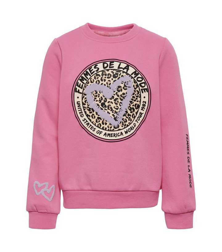 KIDS ONLY Pink Leopard Print Heart Logo Sweatshirt