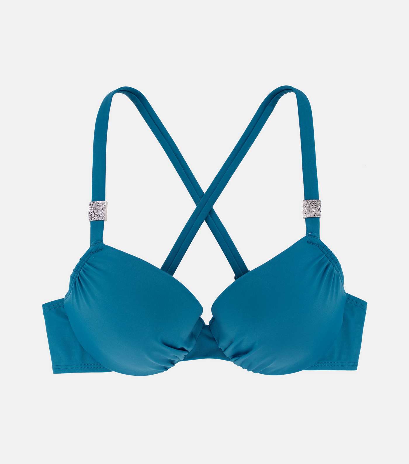 Dorina Blue Ruched Metal Trim Lightly Padded Bikini Top Image 5