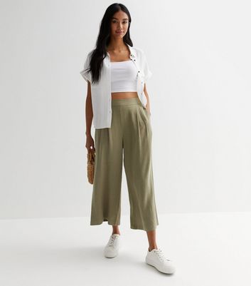 Black DRing Belt Cropped Trousers  New Look  Green pants women Pants  outfit work Green pants outfit