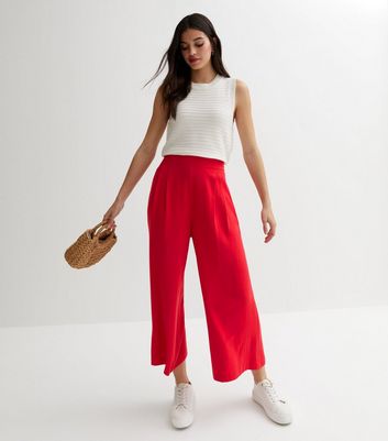 Stone Ribbed Jersey Crop Wide Leg Trousers | New Look