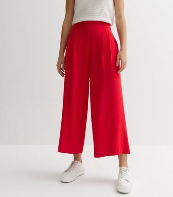 Printed Cropped Wide Leg Trousers Red