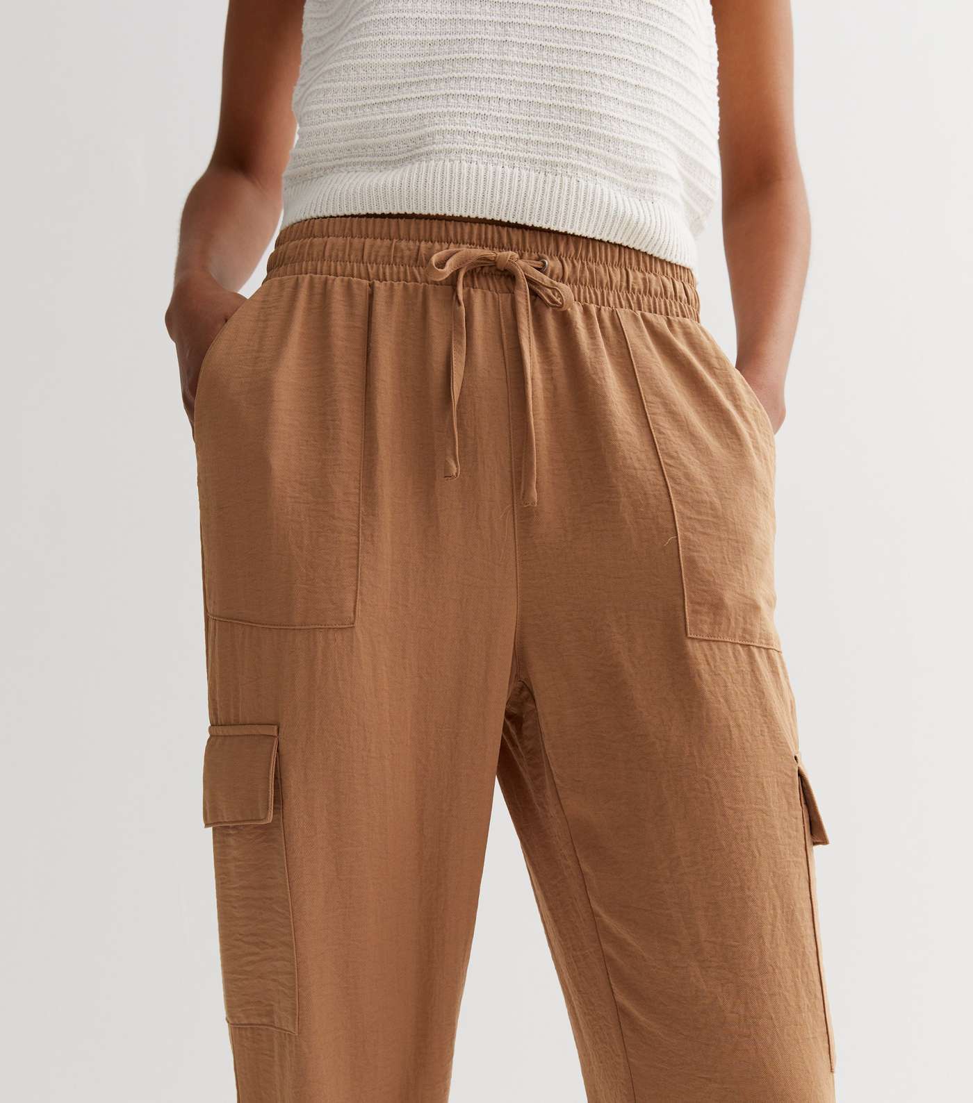 Light Brown Drawstring Cuffed Cargo Trousers Image 3