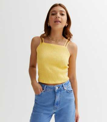 Girls Yellow Shirred Double Strap Cami