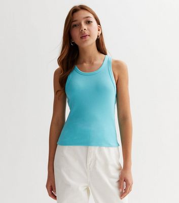 Girls Turquoise Ribbed Jersey Racer Vest