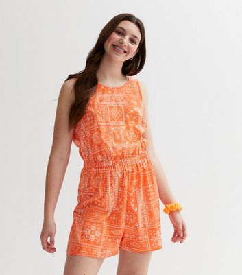 Orange print sales playsuit