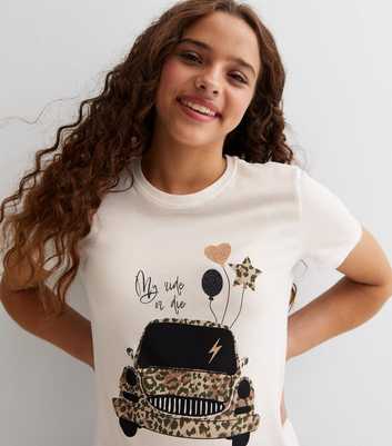 KIDS ONLY Cream Leopard Print Car Logo T-Shirt