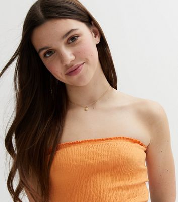 Girls Orange Shirred Bandeau Top New Look