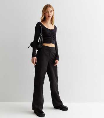Black Wide Leg Cargo Trousers