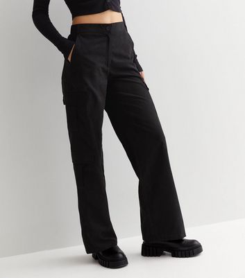 Black Linen Blend Cargo Trousers | New Look