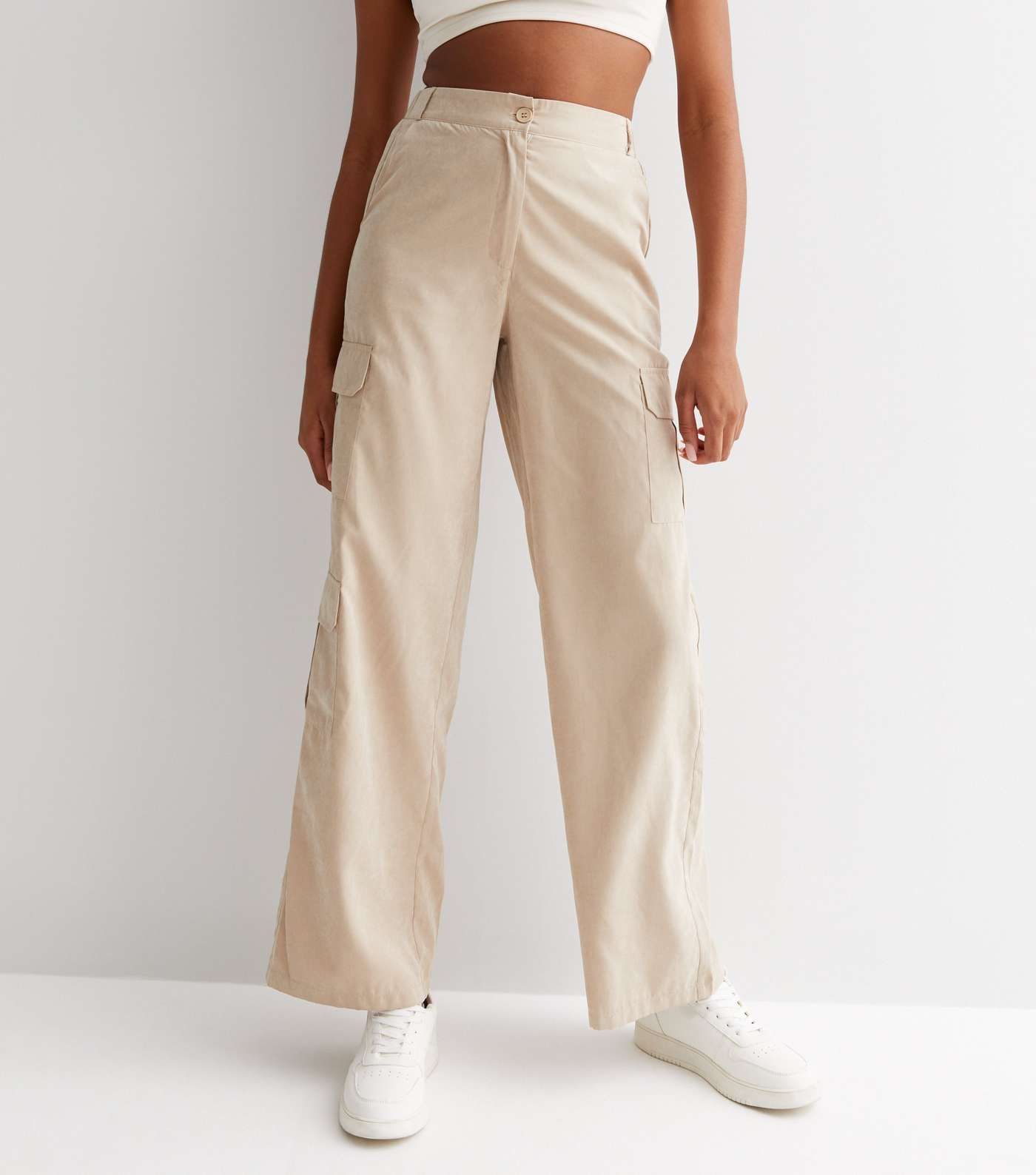Stone Wide Leg Cargo Trousers Image 2