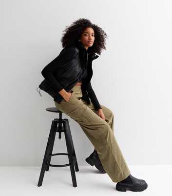 Khaki Wide Leg Cargo Trousers