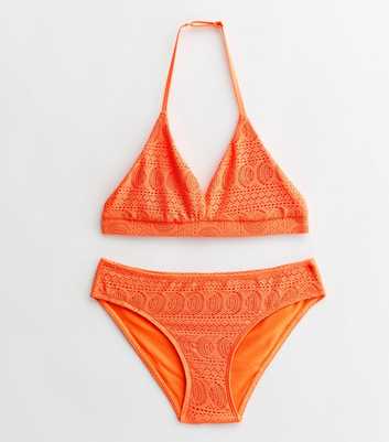 Girls Orange Lace Triangle Bikini Set