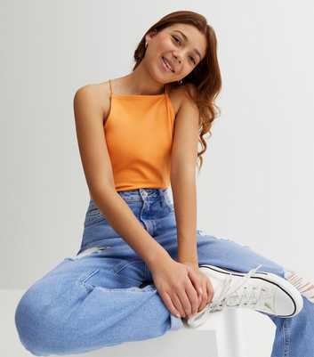 Orange Jersey Spaghetti Strap Square Neck Cami
