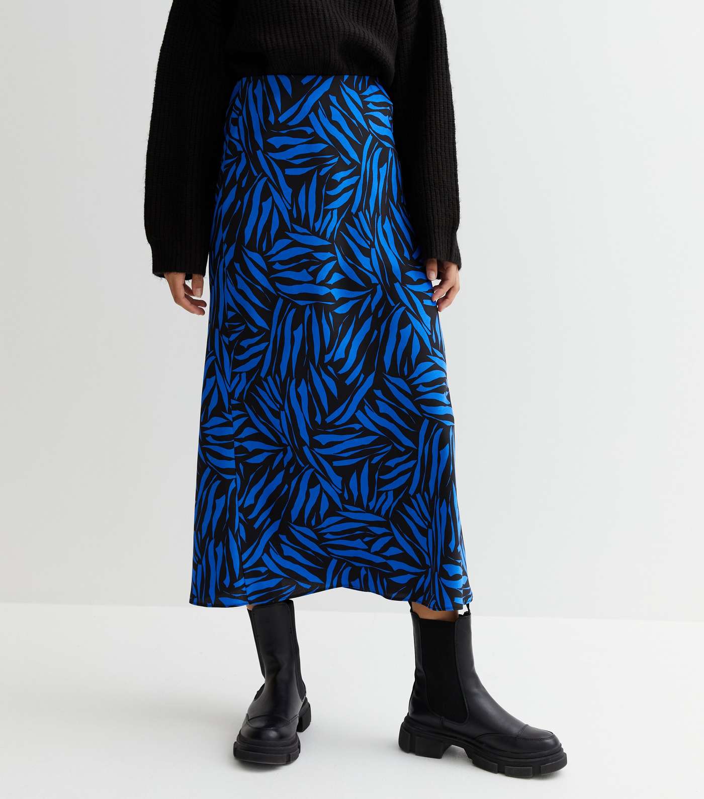 Blue Mark Making Satin Bias Cut Midi Skirt Image 2