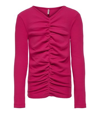 KIDS ONLY Deep Pink V Neck Ruched Top New Look