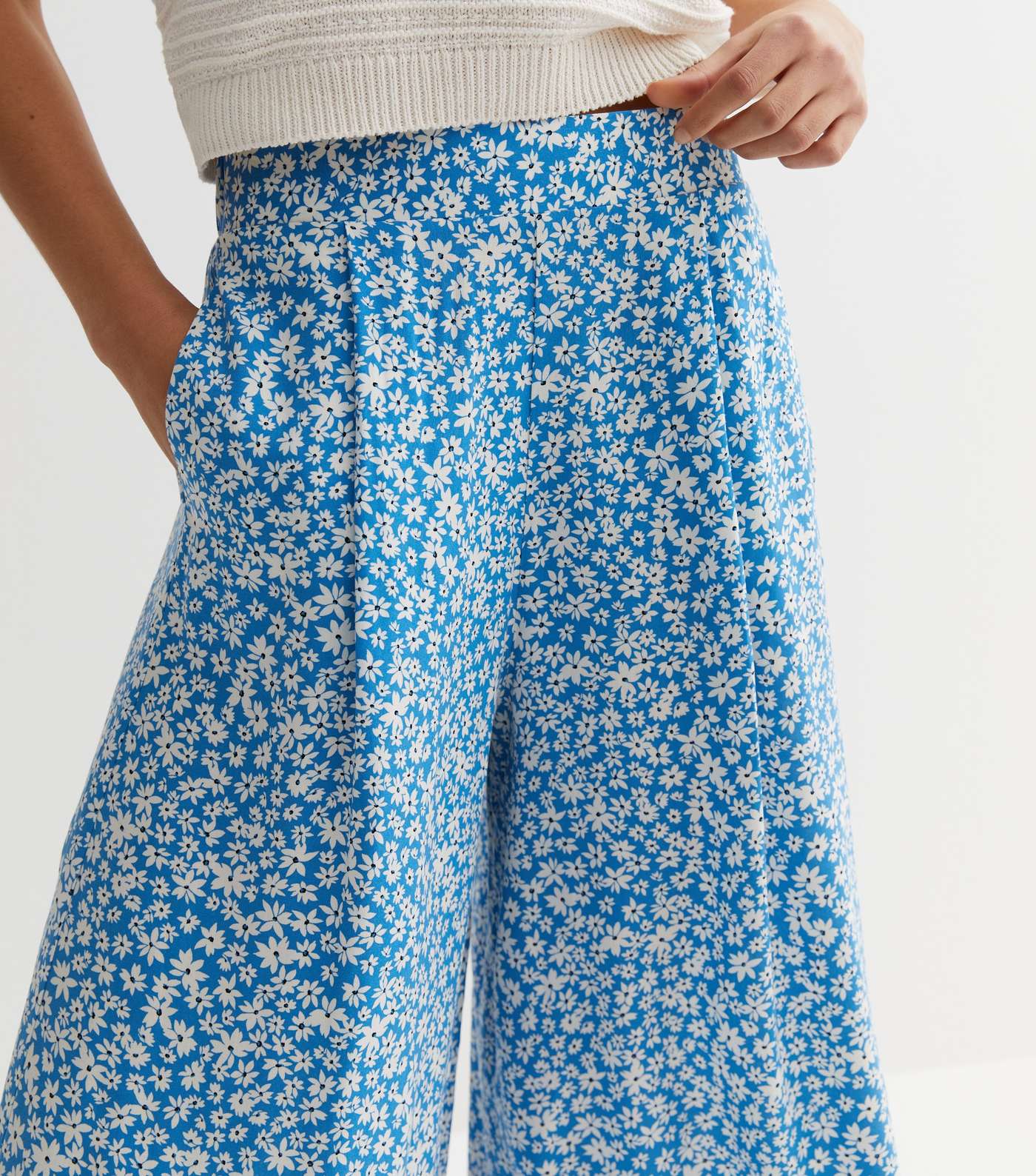 Blue Ditsy Floral Wide Leg Crop Trousers Image 2