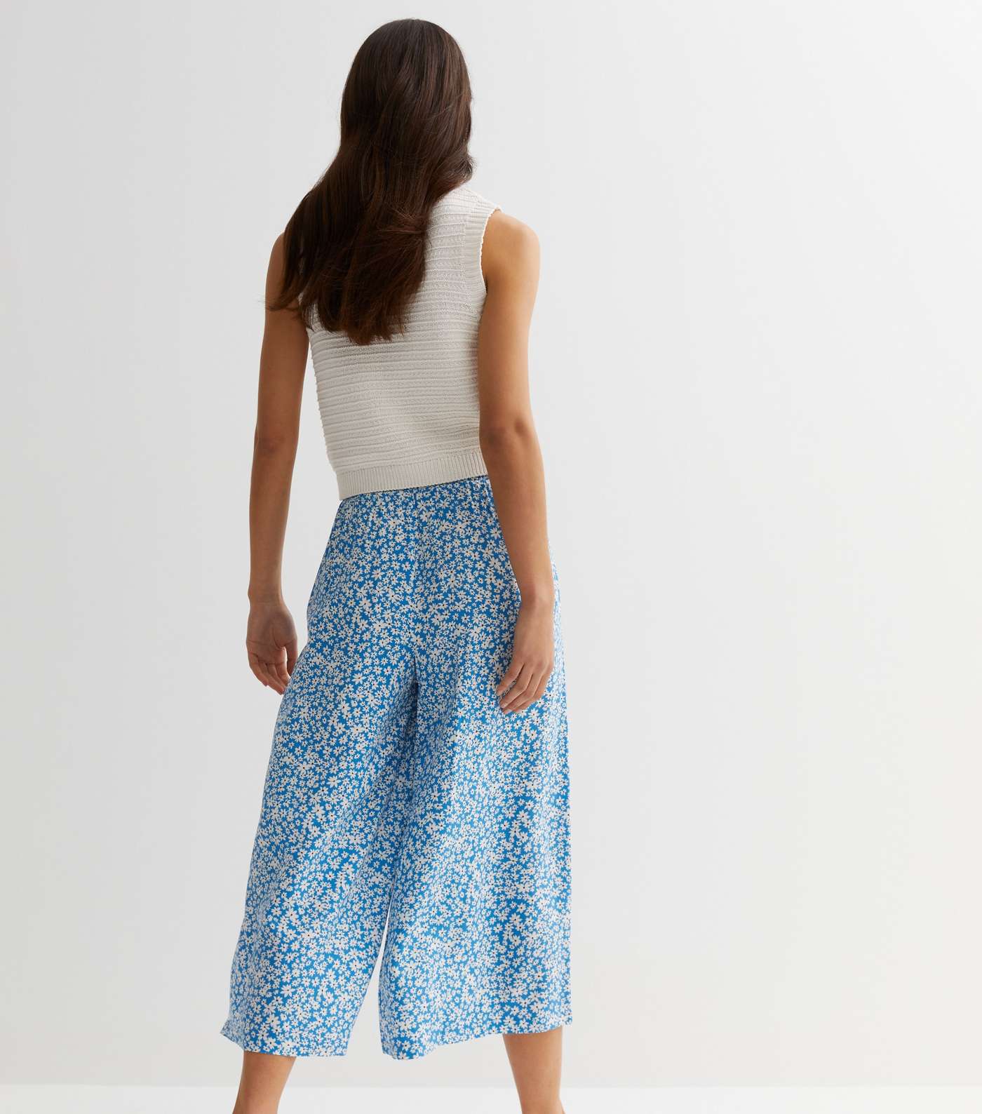 Blue Ditsy Floral Wide Leg Crop Trousers Image 4
