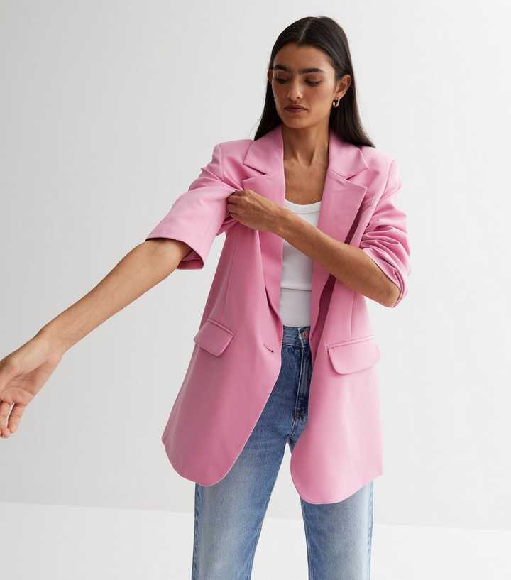 rechtdoor werkzaamheid temperatuur ONLY Bright Pink Long Sleeve Oversized Blazer | New Look