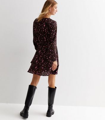 ONLY Deep Pink Leopard Print Tiered Hem Mini Dress New Look