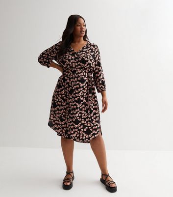 ONLY Curves Black Floral Mini Shirt Dress