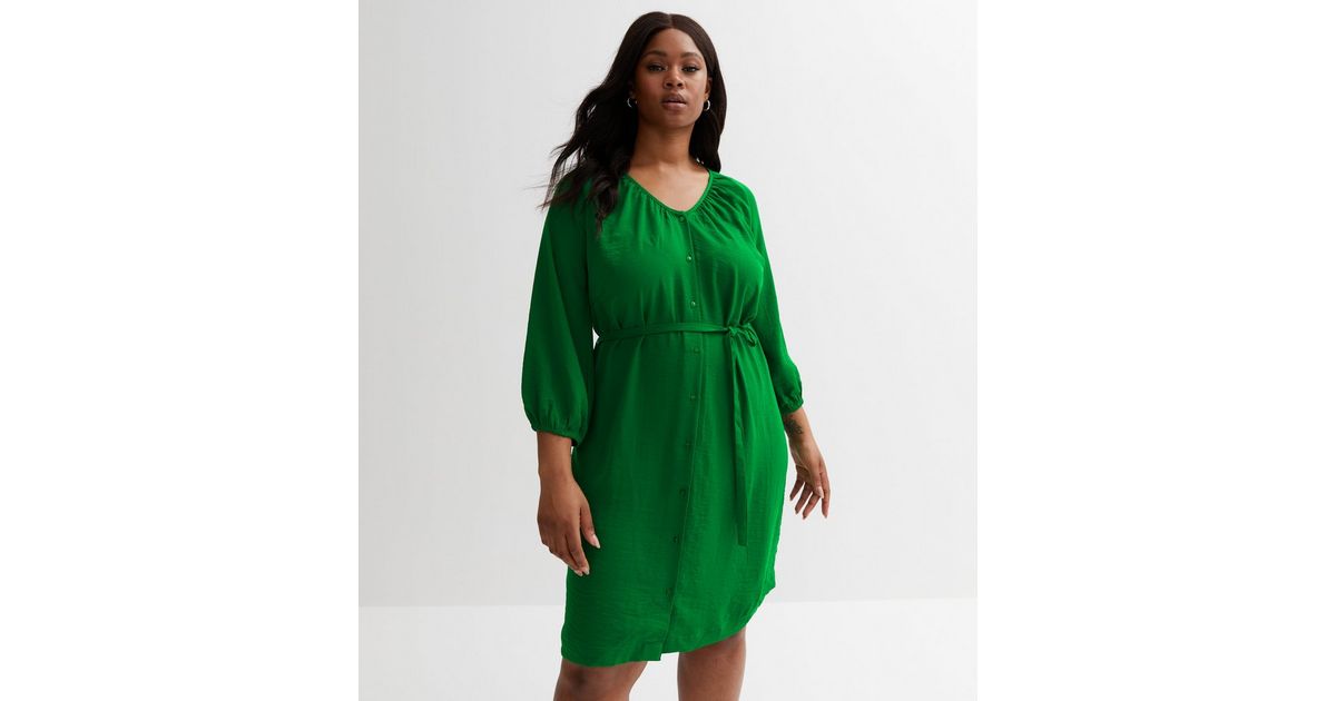 ONLY Curves Dark Green Belted Shirt Dress New Look