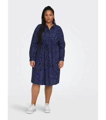 ONLY Curves Blue Animal Print Long Sleeve Mini Shirt Dress