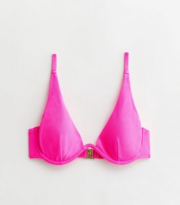 Bright Pink Textured Underwired Bikini Top New Look