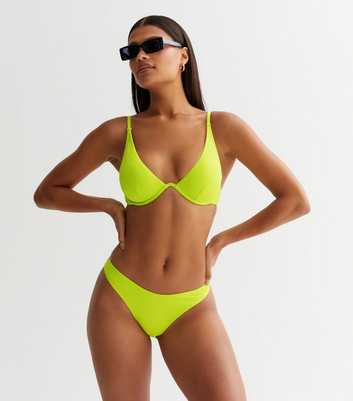 Yellow Textured Plunge Underwired Bikini Top