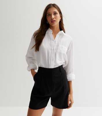 Black Linen Blend High Waist Formal Shorts