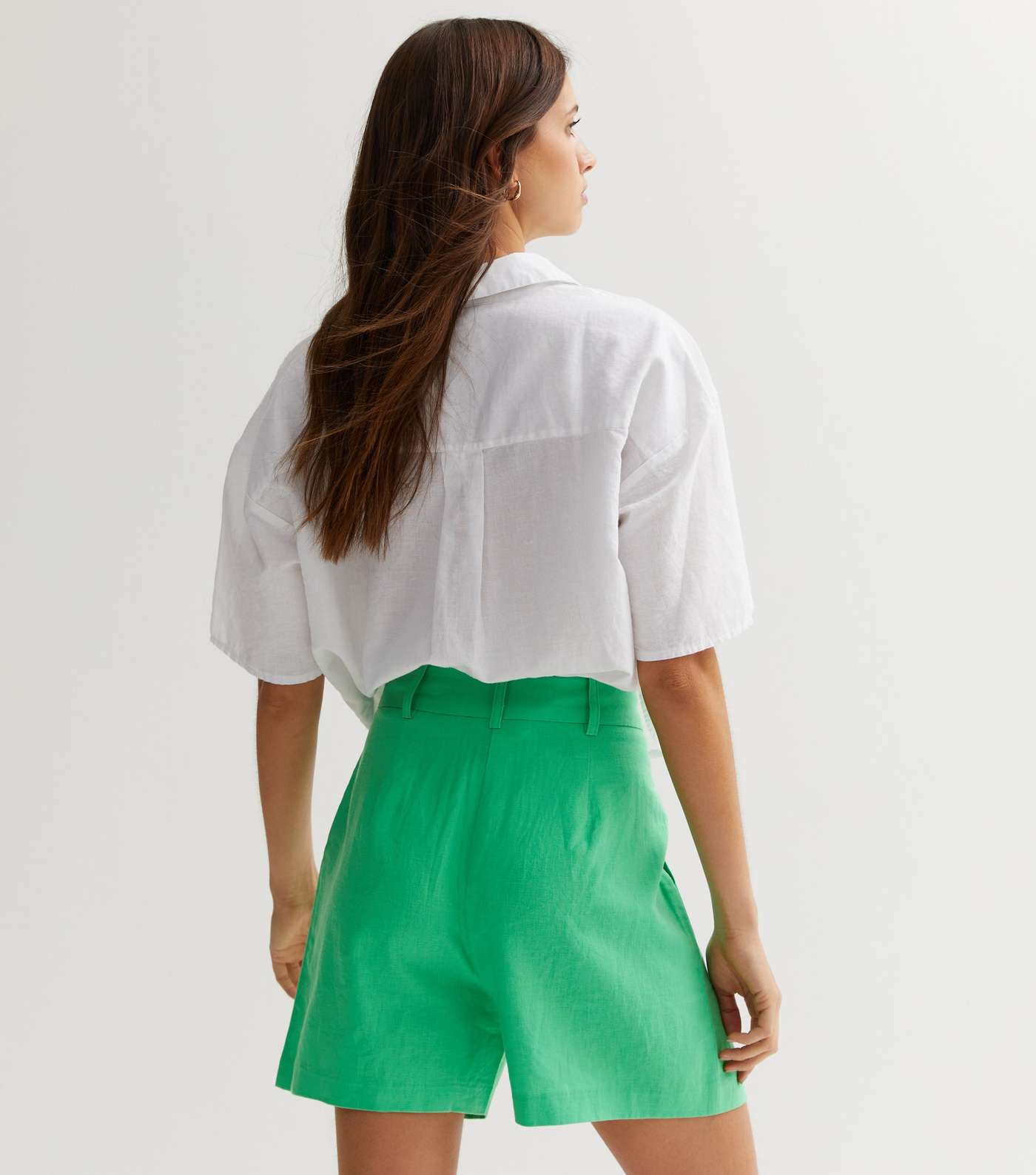 Green Linen Blend High Waist Formal Shorts Image 4