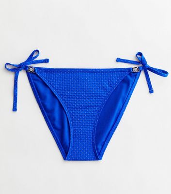Bright Blue Glitter Spot Tie Side Bikini Bottoms New Look