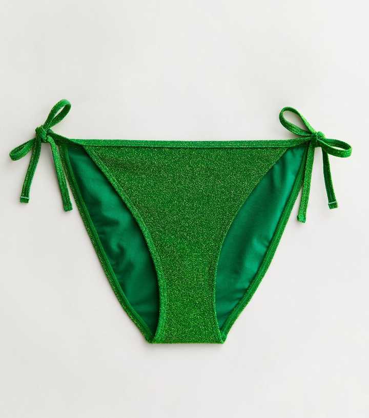 Green Glitter Tie Side Bikini Bottoms