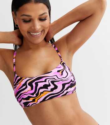 Purple Marble Print Crop Bikini Top