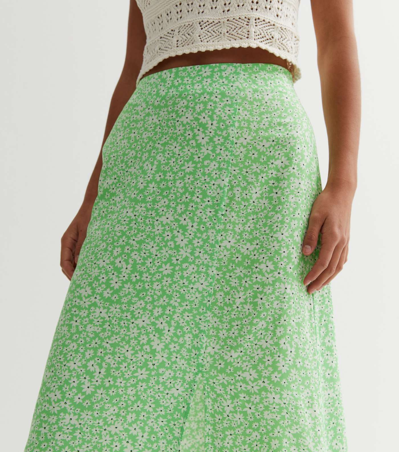 Green Ditsy Split Hem Midi Skirt Image 2