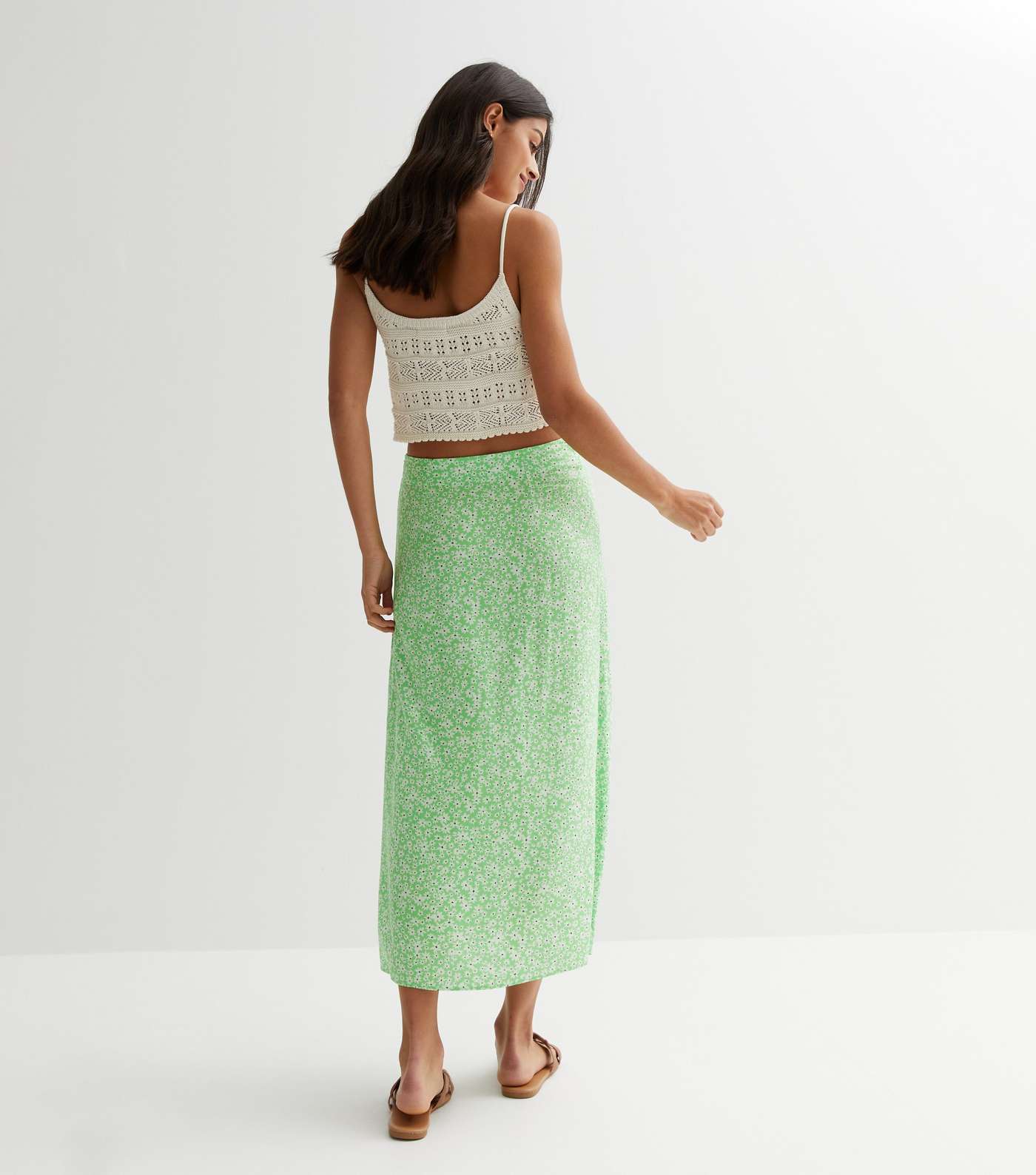 Green Ditsy Split Hem Midi Skirt Image 4