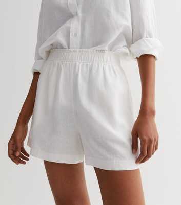 White Linen Blend High Waist Shorts