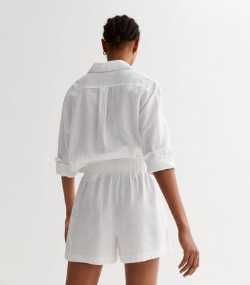 High waisted white deals linen shorts