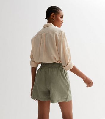 Khaki Linen Blend High Waist Shorts New Look